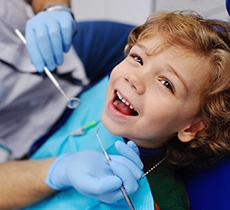 Closeup of child smiling during dentist appointment
